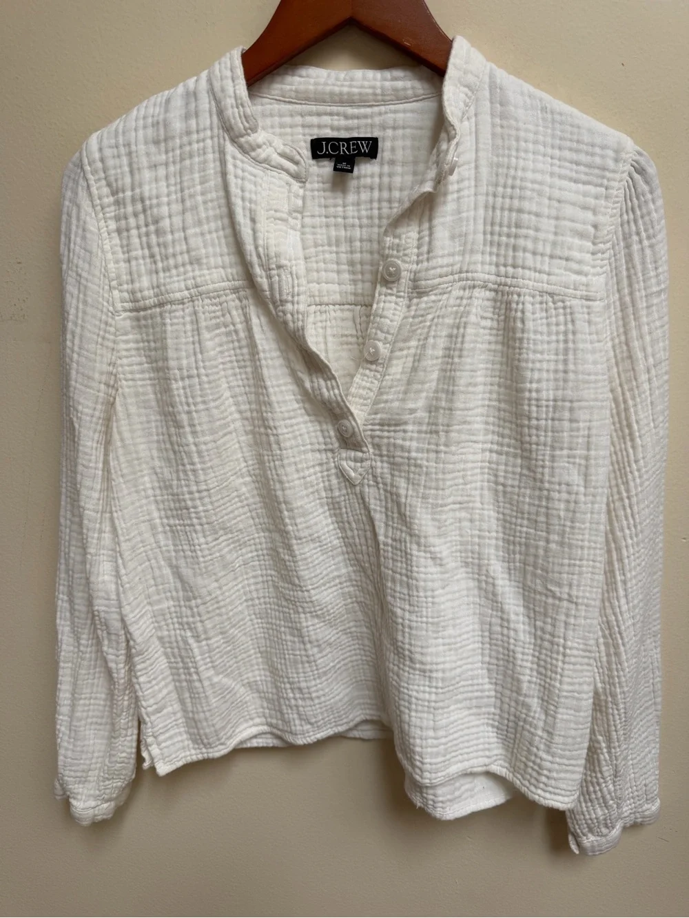 J. Crew Cream Button-Neck Gauze Blouse